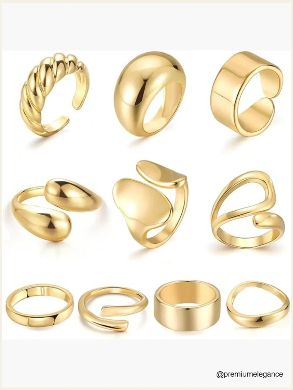10 PCS Gold Stacking Rings Set - 18K Gold Plated Chunky Statement Ring Pack